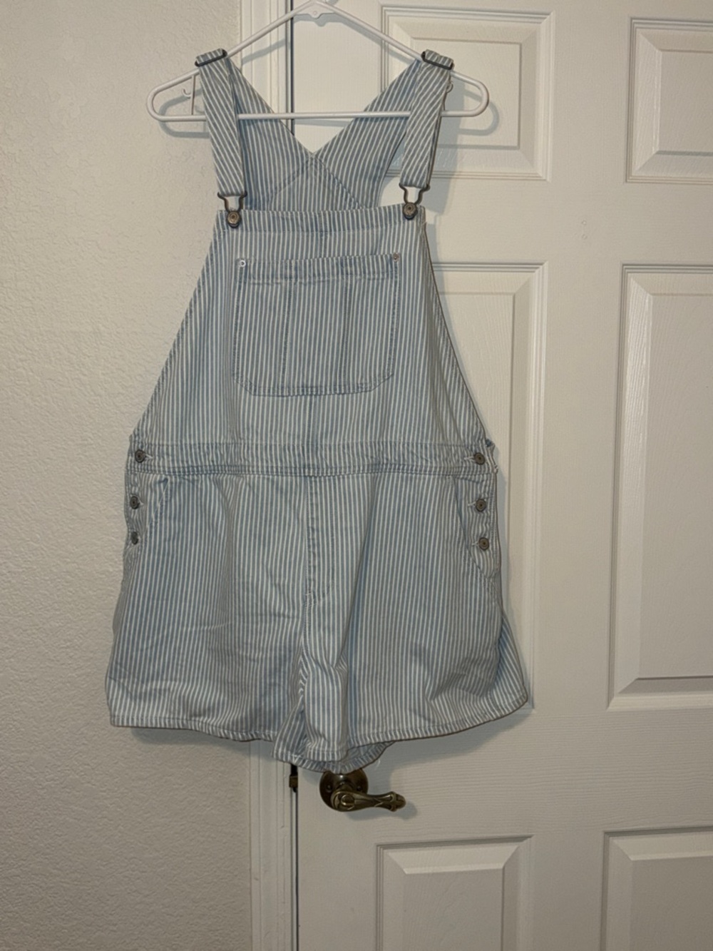 Old Navy Light Blue & White Striped Denim Short Overalls